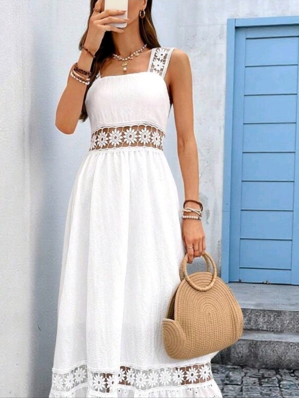 White Lace Cutout Midi Dress | Bridal Brunch / Shower Dress | Size S (Fits M)